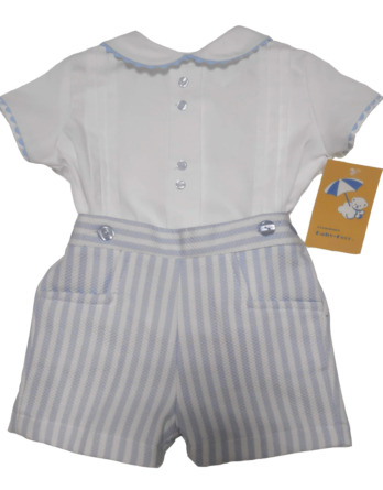 Conjunto bebé vestir piqué celeste y blanco