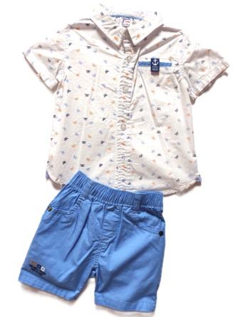 Conjunto niño con camisa barco de papel azul