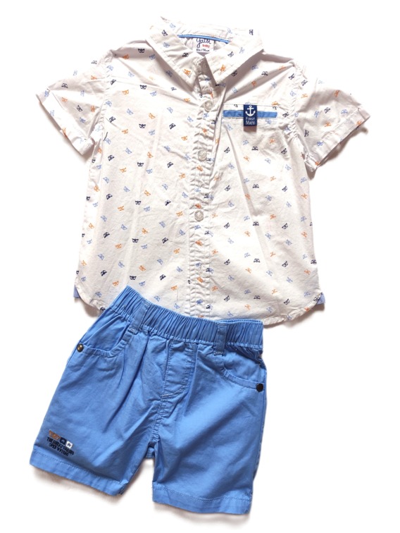 Conjunto niño con camisa barco de papel azul