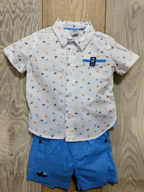Conjunto niño con camisa barco de papel azul