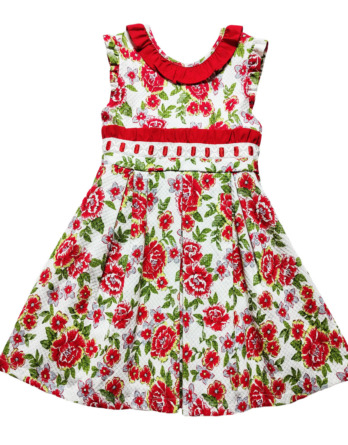 Vestido de niña de piqué flores rojas y verdes 9573
