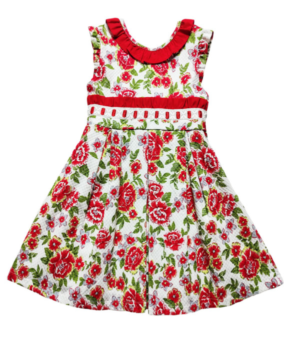 Vestido de niña de piqué flores rojas y verdes 9573