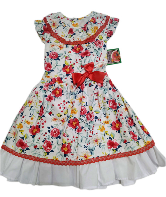 Vestido de niña rojo y blanco con flores