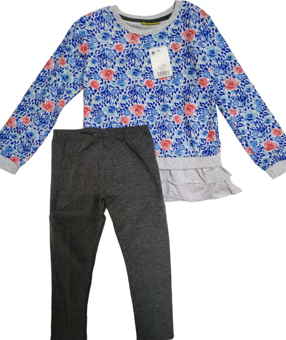 Conjunto de leggings de niña flores azules