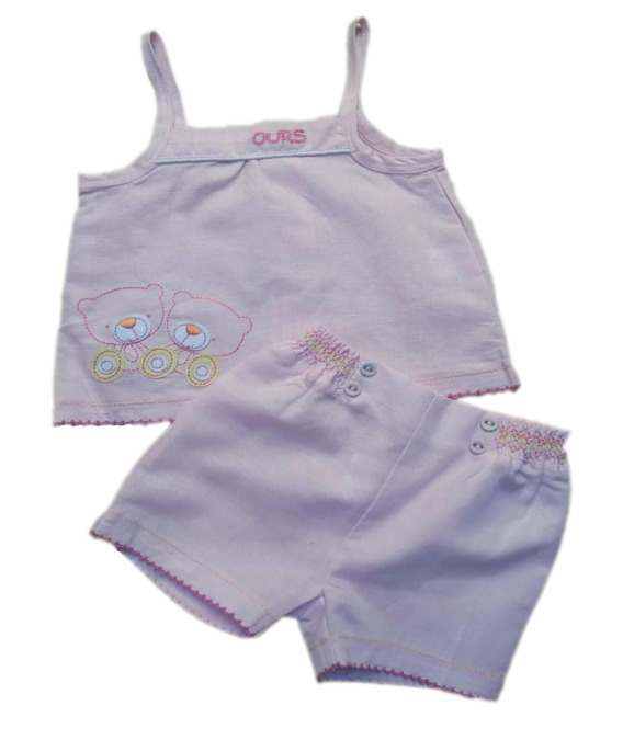 Conjunto de niña bebé verano tirantes lino rosa 1178