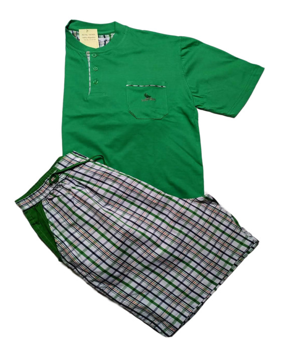Pijama de hombre verano m/c tela cuadros verdes 12C4