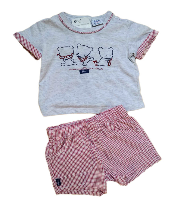 Conjunto de niño bebé verano pantalón cuadros rojo 18105169