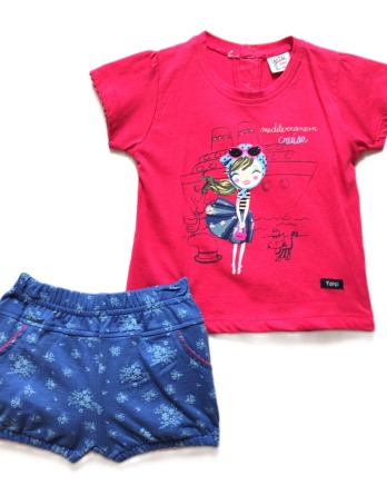 Conjunto de niña pantalón corto y camiseta manga corta