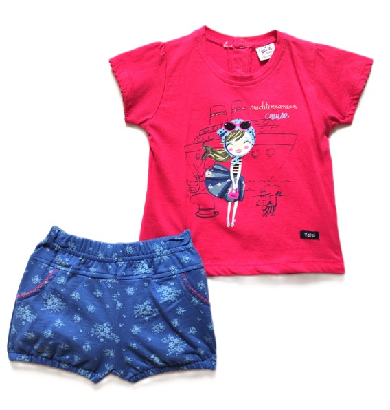 Conjunto de niña pantalón corto y camiseta manga corta