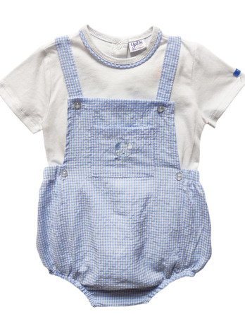 Ranita de niño bebé verano cuadritos azul con camiseta 19171212