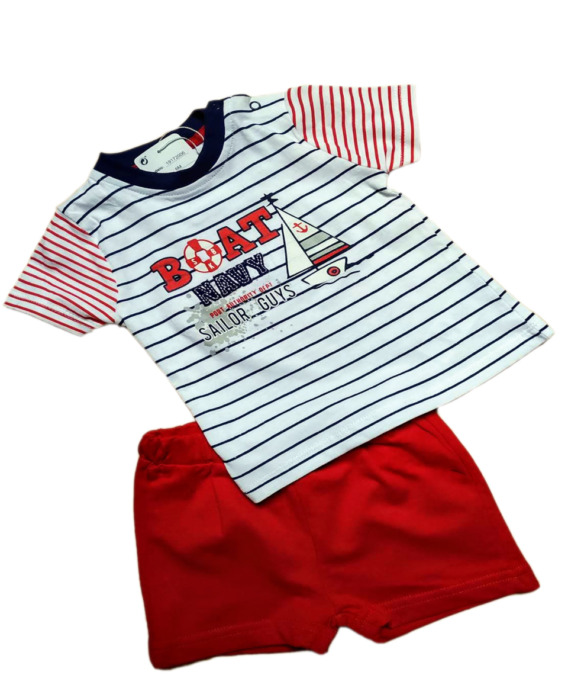 Conjunto de niño bebé verano m/c pantalón corto rojo boat 19172006