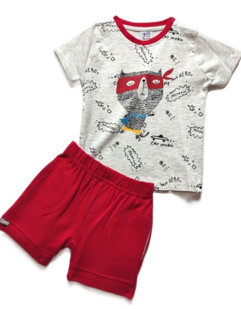 Conjunto de niño m/c gris y rojo