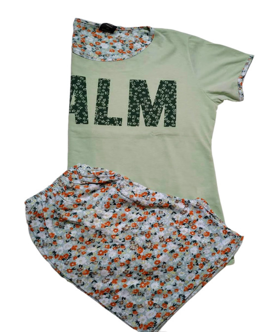 Pijama de mujer verano m/c florecillas verde 21205