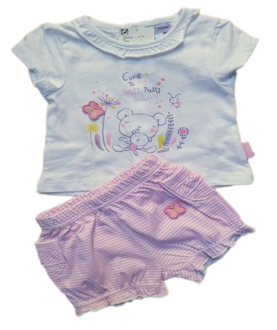 Conjunto de niña bebé verano rayas rosa coulotte 2134
