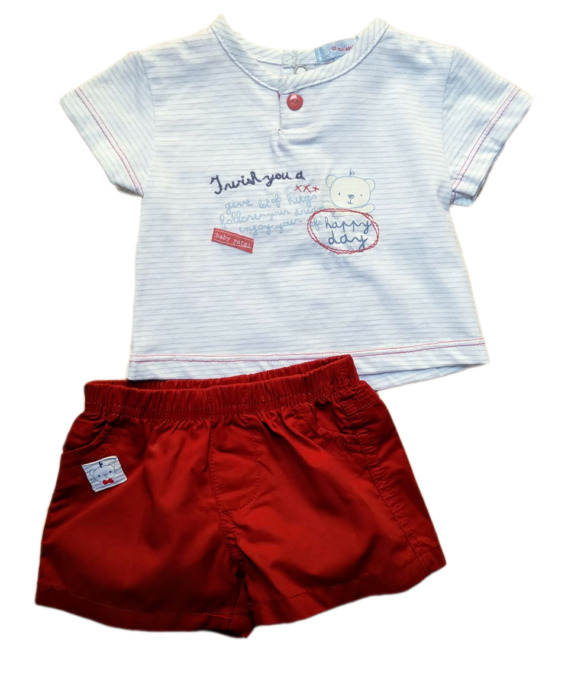 Conjunto de niño m/c bebé verano pantalón tela rojo 2163