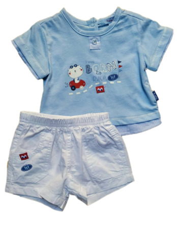 Conjunto de niño m/c bebé verano celeste algodón 4174