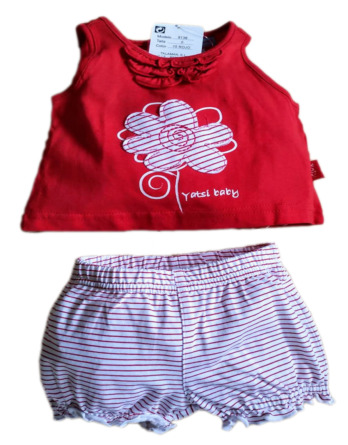 Conjunto de bebé niña verano pantalón corto rayas rojo 9136