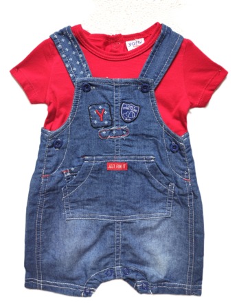 Peto de niño verano vaquero coche con camiseta roja 17250