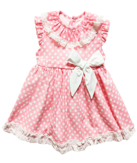 Vestido de bebé niña topos crudo y rosa 50021