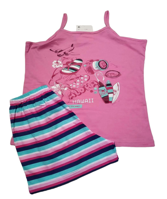 Pijama de niña tirantes rayas rosa chicle 71222