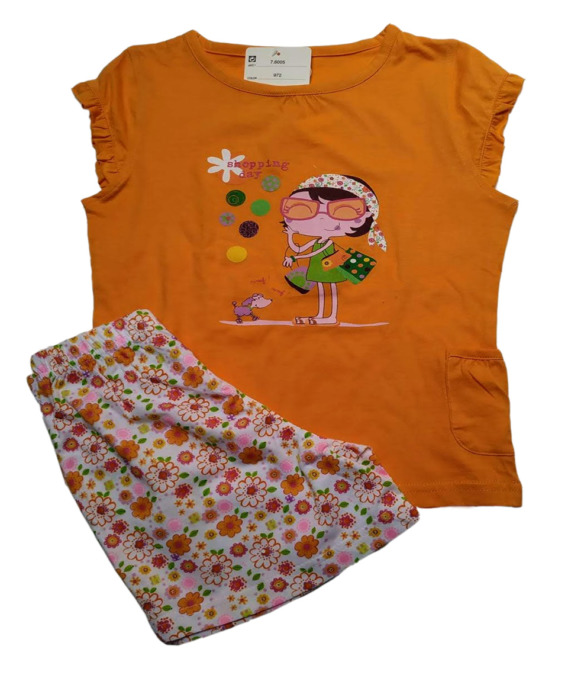 Pijama de niña m/c naranja con flores 76005