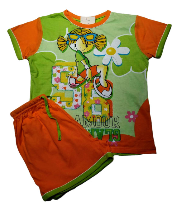 Pijama de niña m/c naranja y verde 79204