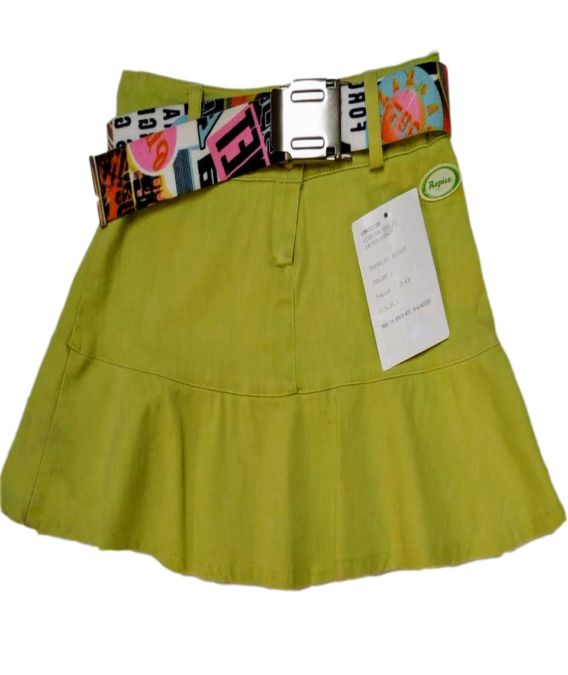 Falda de niña con volante verde lima y cinturón N2007