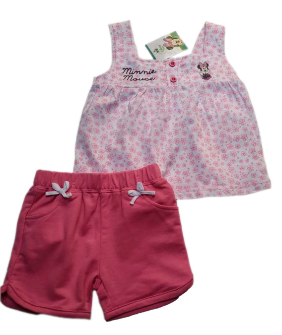 Conjunto de bebé niña verano tirantes Minnie flores rosa Q031075