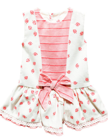 Vestido de bebé niña hojas blanco y rosa 