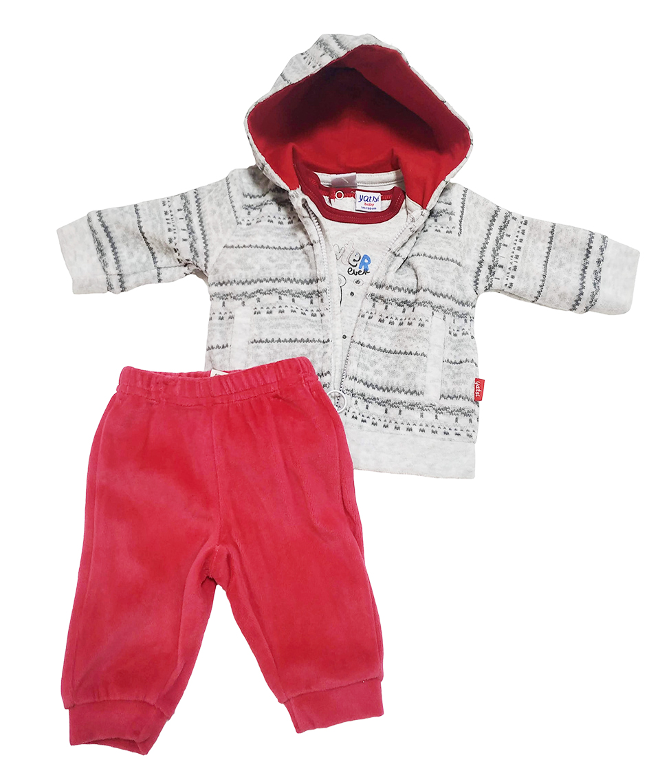 Joya Perfecto patrón Chandal de bebé niño de terciopelo gris y rojo AHORRATEX