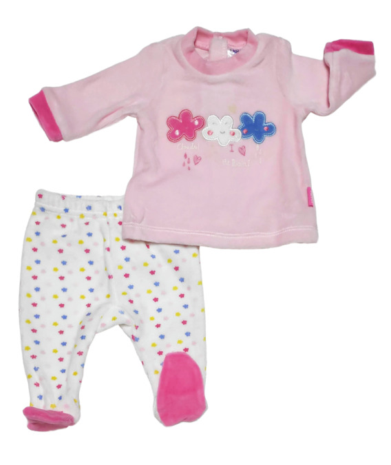 Conjunto primera puesta bebé niña terciopelo estrellas rosa