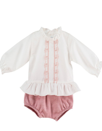 Conjunto de bebé niña vestir blanco y rosa maquillaje 