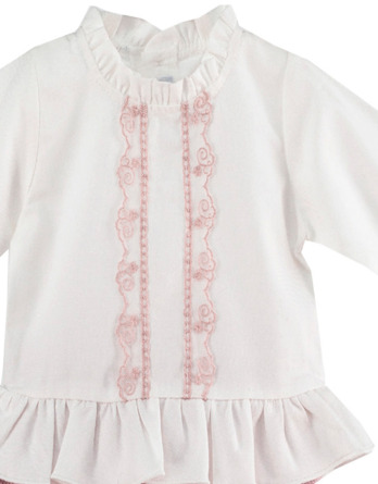 Conjunto de bebé niña vestir blanco y rosa maquillaje 