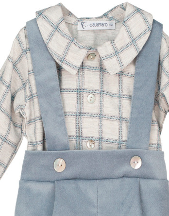 Conjunto de bebé niño con tirantes y camisa de cuadros azul  