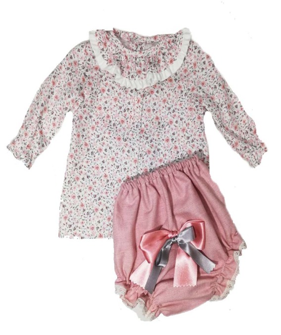 Conjunto de bebé niña vestir flores rosa y gris 