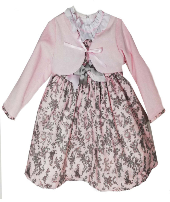 Vestido de niña vestir flores gris y rosa