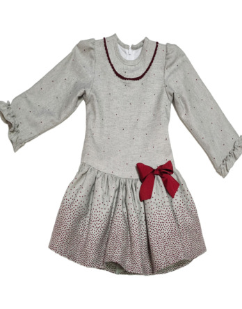 Vestido de niña vestir lazo granate y gris 