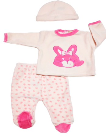 Conjunto primera puesta bebé niña terciopelo conejo rosa 
