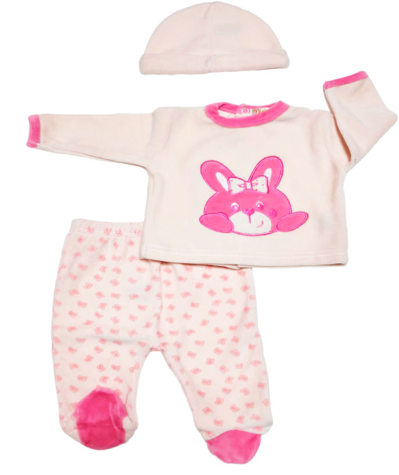 Conjunto primera puesta bebé niña terciopelo conejo rosa 