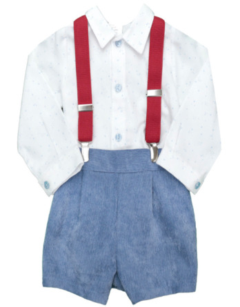 Conjunto de bebé niño azulón con tirantes rojos 