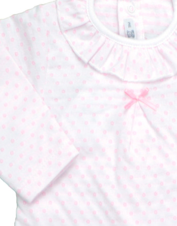Pelele de niña bebé algodón m/l blanco topos rosa 