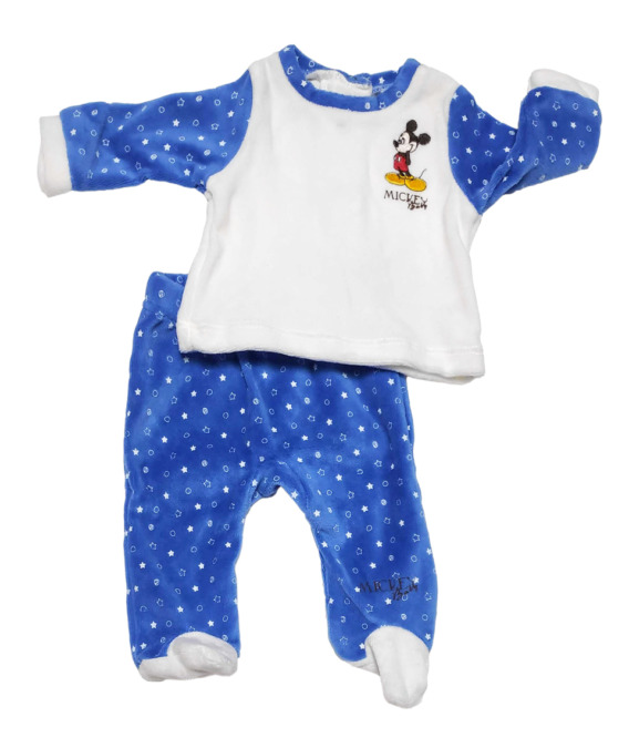 Conjunto primera puesta bebé niño terciopelo Mickey azul y blanco 