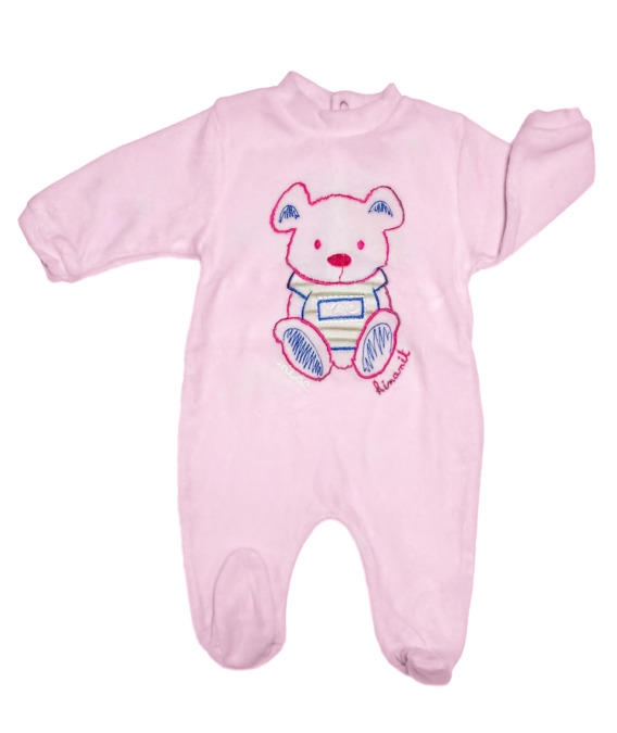 Pelele de niña bebé terciopelo m/l oso rosa