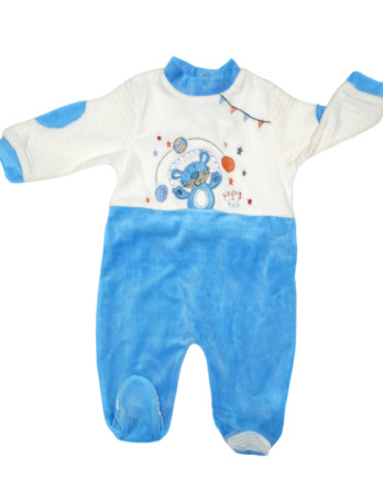 Pelele de niño bebé terciopelo m/l oso azul y crudo