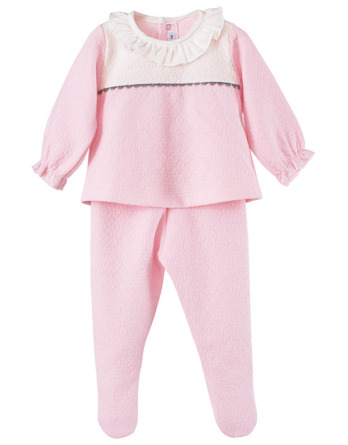 Conjunto primera puesta bebé niña algodón rosa