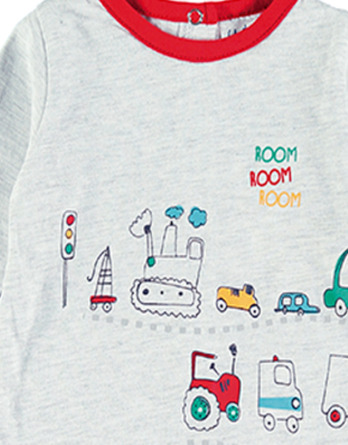 Conjunto primera puesta bebé niño algodón coches gris