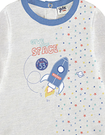 Conjunto primera puesta bebé niño algodón cohete gris