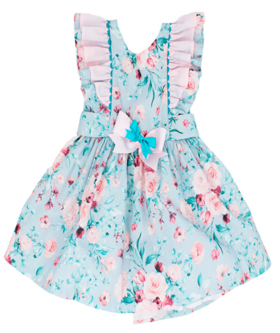 Vestido de niña con flores azul y rosa