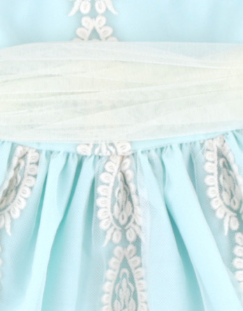 Vestido de niña de tul y flores turquesa