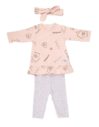 Conjunto de bebé niña algodón leggins salmón y gris